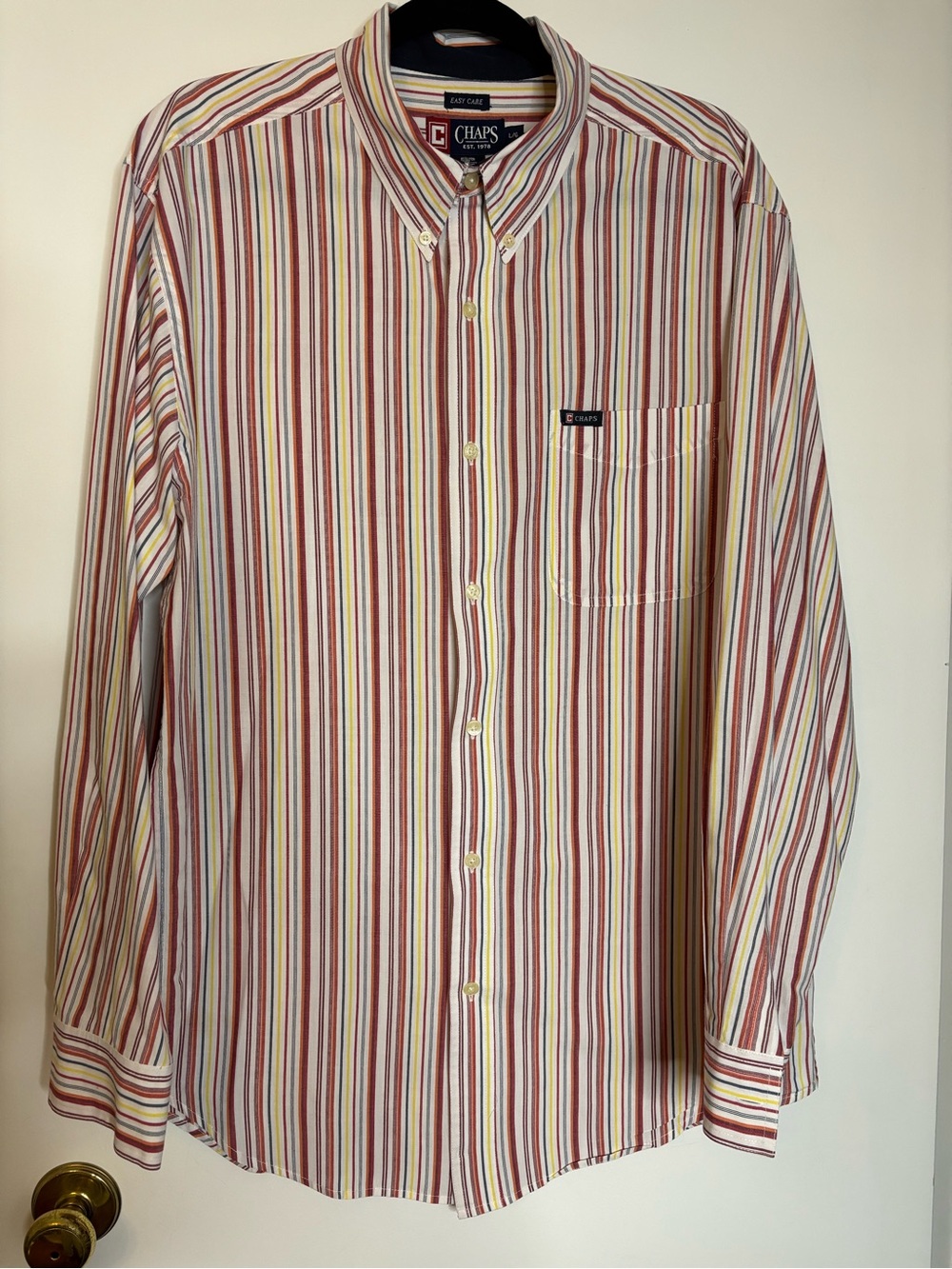 Chaps Men's Multicolor Striped Button-Down Shirt - Navy, Red, Yellow, Orange